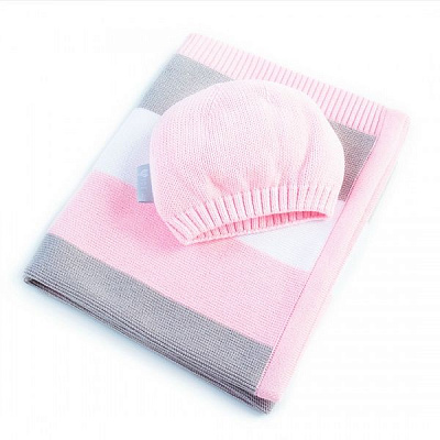 Плед IDEIA вязаный Малыш + шапочка 70х90 см розовый 8000029909 