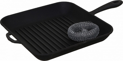 Сковорода-гриль чавунна лита з металевою ручкою 28x28x4см Maysternya