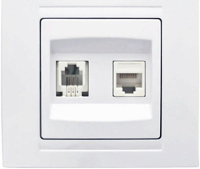 Розетка компьютерная + телефонная двойная Gunsan Moderna белый MD 29 11 132