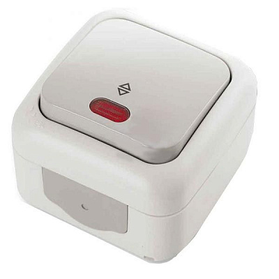 Выключатель одинарный проходной с подсветкой Viko Palmiye IP54 серый