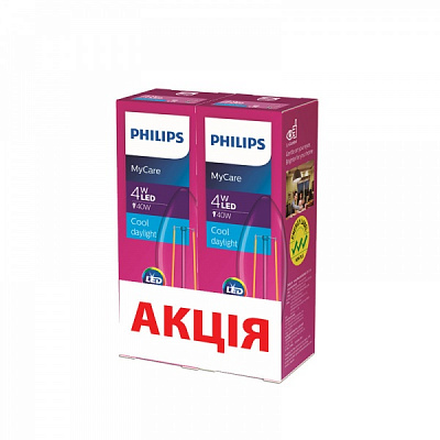 Лампа светодиодная Philips LEDClassic 2 шт./уп. 4 Вт B35 прозрачная E14 220 В 6500 К 929001975608/2 