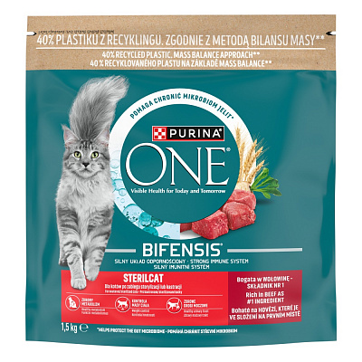 Корм сухий для стерилізованих котів ONE by Purina Sterilcat Bifensis з яловичиною 1,5 кг