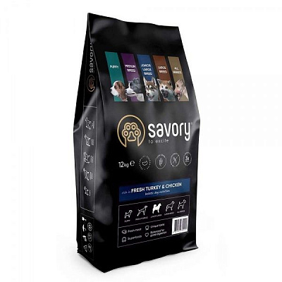 Корм Savory для щенков крупных пород с мясом индейки и курицы 12 кг