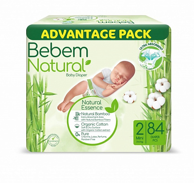 Підгузки BEBEM Natural 2 mini 3-6 кг 84 шт.