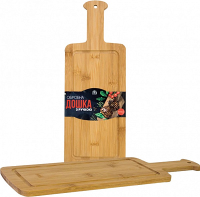 Дошка кухонна обробна бамбукова з ручкою 40x14,5x1 см 8832 S&T