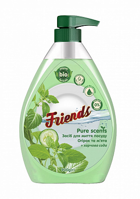 Засіб для ручного миття посуду Friends Pure scents Pure scents Огірок та м'ята з дозатором 0,9л