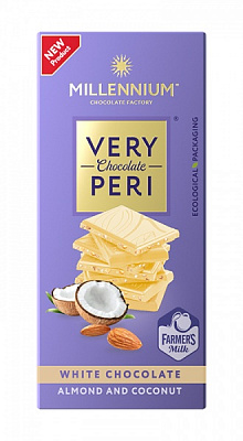 Шоколад Millennium білий з мигдалем та кокосовою стружкою Very Peri 85 г.