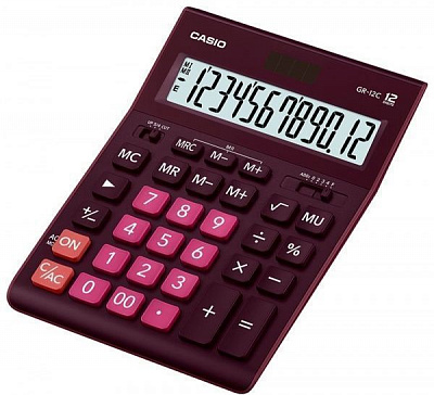 Калькулятор настольный GR-12C-GN-W-EP большой дисплей, бордовый Casio