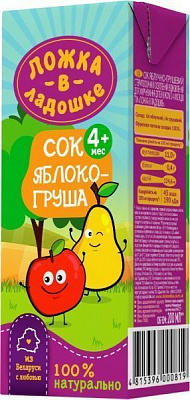 Сок Ложка в ладошке Яблочно-грушевый 200 мл