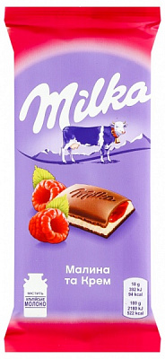 Молочний шоколад Milka Малина та Крем м/у 90г