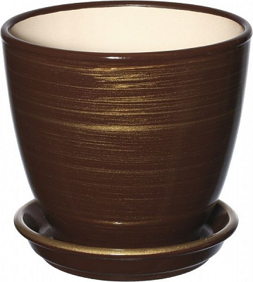 Горшок керамический Ориана-Запорожкерамика Кедр №3 глянец шоколадно-золотой круглый 1,6л шоколадный (019-3-131) 