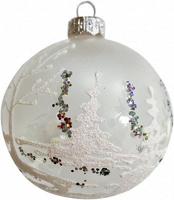 Куля новорічна Юріта пейзаж Ялинка в лісі d 80 мм прозорий G80215M