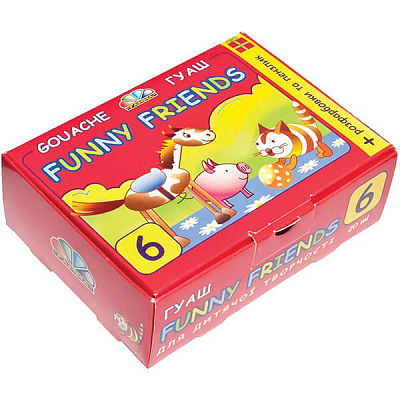 Краски гуашевые з пензлем і розмальовками Веселі друзі 6 кольорів по 20 мл 321038 Гамма