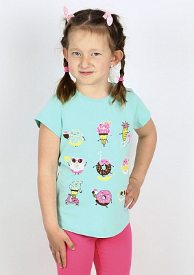 Футболка для девочек Sweet baby №0021/16094 р.122 бирюзовый с принтом 