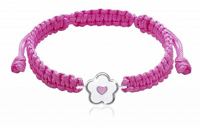 Браслет плетеный UMa&UMi Цветочек с сердечком бело-розовый 2