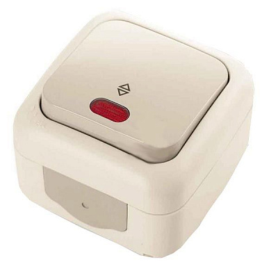 Вимикач одинарний прохідний з підсвіткою Viko Palmiye IP54 кремовий