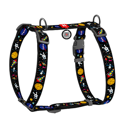 Шлейка анатомическая Waudog Nylon H-образная с QR-паспортом Nasa р.S