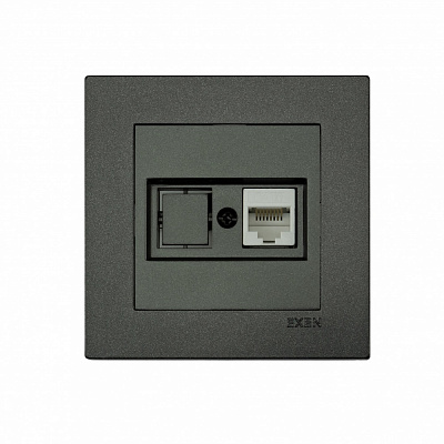 Механизм розетки компьютерная без заземления EXEN Karell IP20 антрацит 290-001303-253