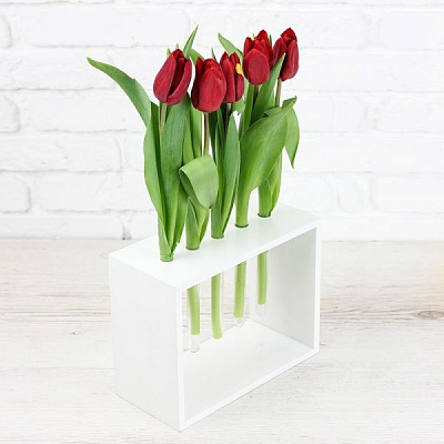 Ваза декоративна на 5 пробірок 60х180х110 мм біла Склоприлад