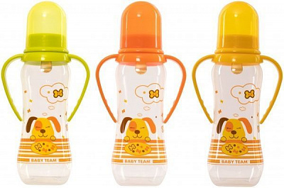 Пляшечка Baby Team з латексною соскою і ручками 1311 250 мл в асортименті