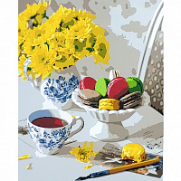 Раскраска по номерам Strateg Утренние макаруны с цветами 40х50 см GS063