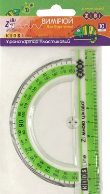 Транспортир с цветной полоской 100 мм
