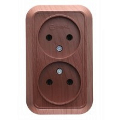 Розетка подвійна без заземлення Makel Siva Ustu без шторок без кришки горіх 45417