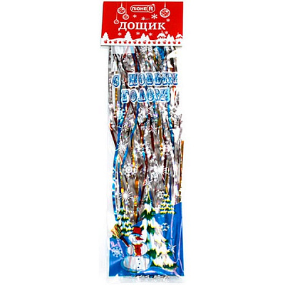 Украшение новогоднее ПіонеR Дождик серебро с белым и с синим