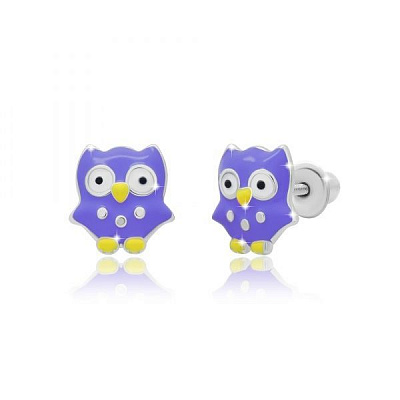 Серьги-пусеты UMa&UMi Сова фиолетовая