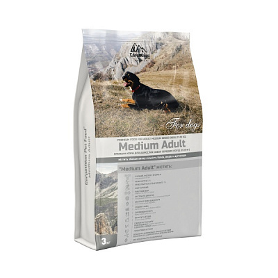 Корм сухой для взрослых собак весом от 11 до 25 кг для средних пород Carpathian Pet Food Medium Adult 3 кг