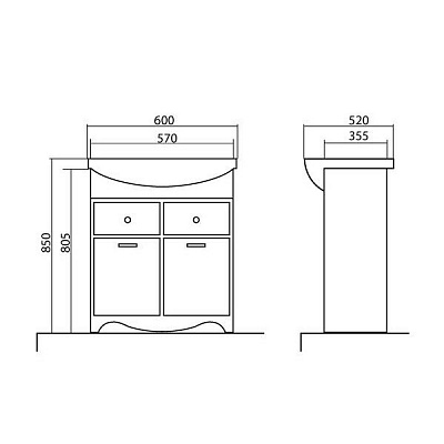 Тумба с умывальником Аква-Родос Классик 60 см 065000-u Evita 60 см орех