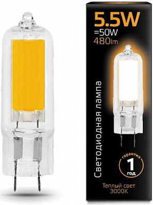 Лампа світлодіодна Gauss 5,5 Вт капсульна прозора G4 220 В 3000 К 107807105