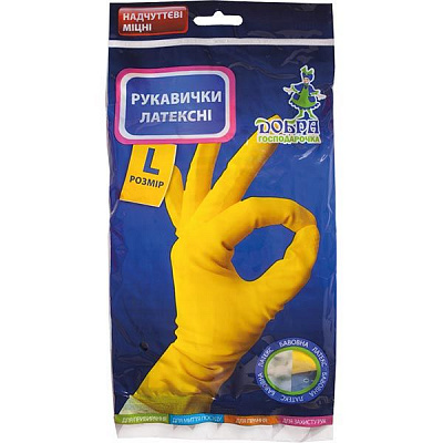 Перчатки латексные Добра господарочка крепкие р.L 1 пар/уп. желтые 