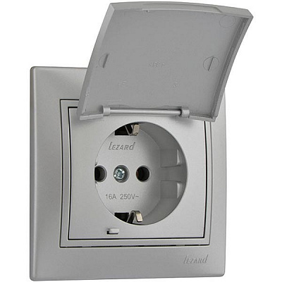Розетка із заземленням Lezard Mira 16 А 250 В без шторок з кришкою сірий 701-1010-123B