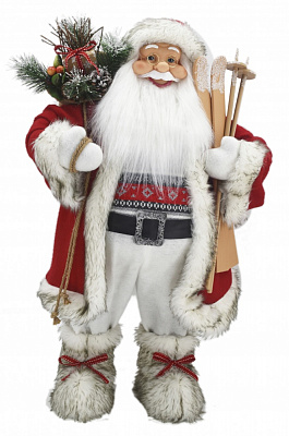 Декоративная новогодняя фигура Санта лесной с мешочком бело-красный 80 см