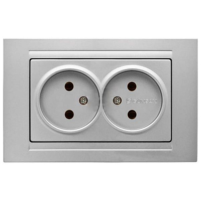 Розетка подвійна без заземлення Gunsan Moderna без шторок срібний MD 29 15 149