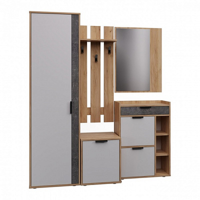 Прихожая с зеркалом Вісент Бекстрит-4 1800х400х2100 мм белый+бетон / дуб крафт золотой 