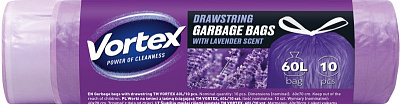 Мешки для мусора с затяжками Vortex HDРЕ с ароматом лаванды стандартные 60 л 10 шт.