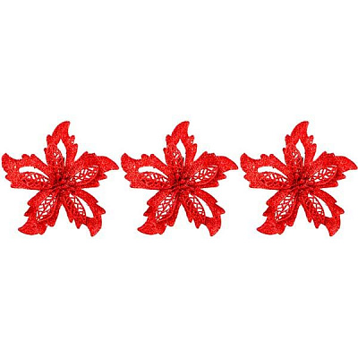 Набор новогодних украшений Цветок пуансеттия 3 шт 9 см