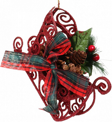 Декоративная подвеска Санки с декором 13x8,5x4,5 см красный LD21002