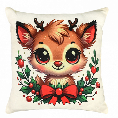 Подушка декоративная Strateg Помощник Санты 35x35 см бежевый с рисунком 61158