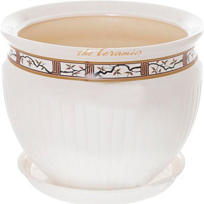 Горщик керамічний Оріана-Запоріжкераміка Антика №1 біла сакура круглий 5л білий/з малюнком