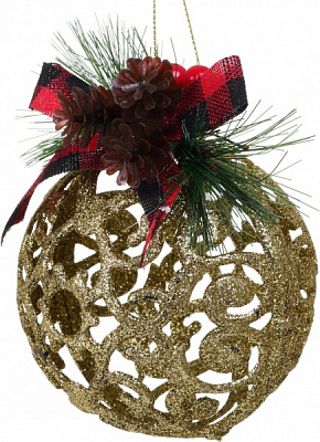 Шар новогодний с декором E09025G d 90 мм золотой