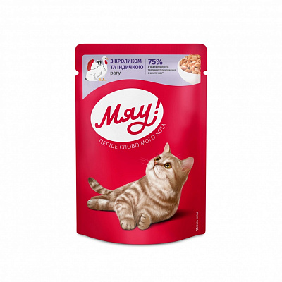 Корм влажный Мяу для взрослых кошек «Рагу с кроликом и индейкой» 85 г