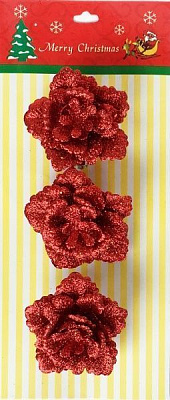 Набор новогодних декораций Роза 8 см 3 шт. SD16-1808R 