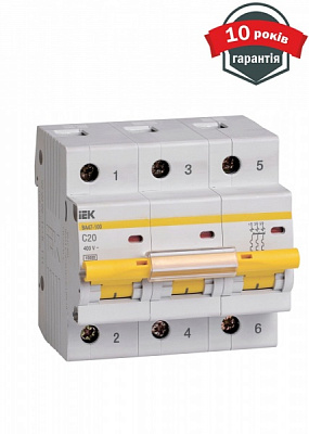 Автоматичний вимикач IEK ВА 47-100 3Р 32А 10 кА MVA40-3-032-C