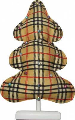 Украшение новогоднее на подставке Елка шотландка бежевая с жемчугом 30 см 