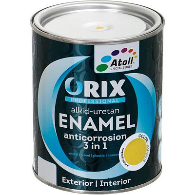 Эмаль Atoll ORIX COLOR 3 в 1 RAL 1003 желтый глянец 0,7л