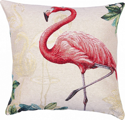 Наволочка декоративная Lefard Фламинго 47x47 см бежевый с рисунком Home Textile 