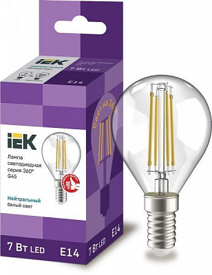 Лампа світлодіодна IEK FIL G45 7 Вт E14 4000 К 220 В прозора
